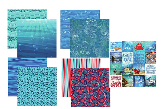 Sea Life Scrapbook Papers and Stickers Set