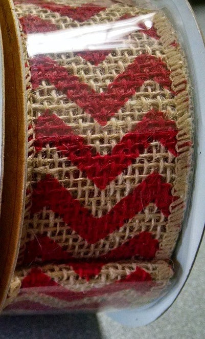 Burlap Ribbon Red Chevron