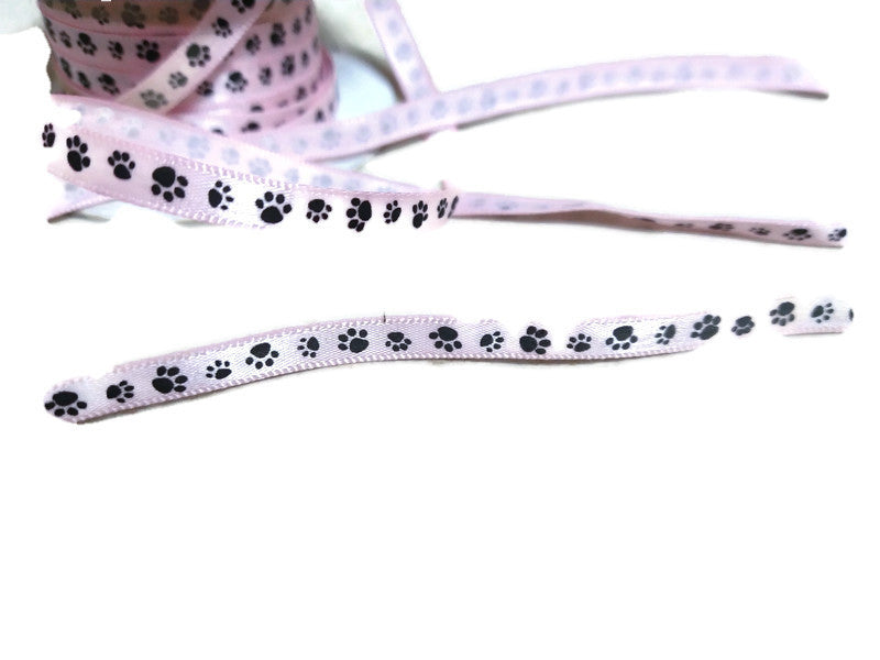Satin Dog Paw Print Ribbon - Pink/Black 1/4in - 5yds – Country Croppers