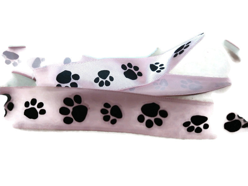 Satin Dog Paw Print Ribbon - Pink/Black in - 7/8 5yds – Country Croppers
