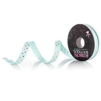 Spa Mint & Gold Polka Dot Ribbon 3/8in Wide - 5 Yards