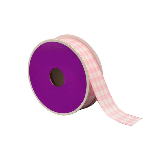 Pink and White Taffeta Plaid Ribbon