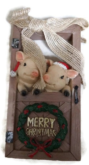 Farm Friends Barn Door Ornament - Pigs