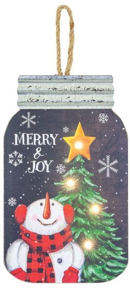 Merry and Joy Light Up Jar Hanging Sign