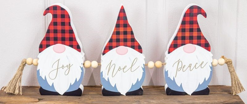 Christmas Gnome Red plaid Rope Block Sign