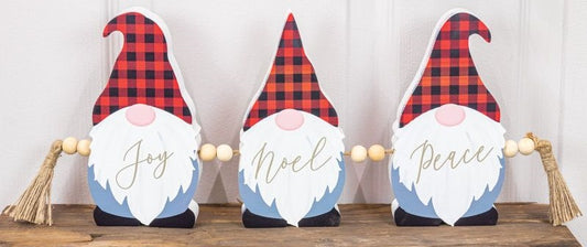 Christmas Gnome Red plaid Rope Block Sign