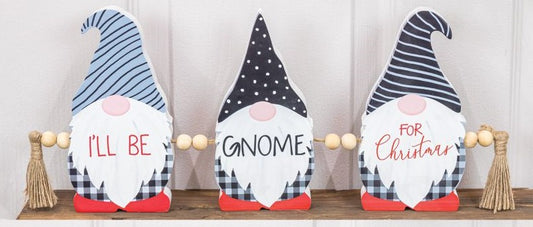 Christmas Gnome Rope Block Shelf Sitter Sign Decor - Gray Hats