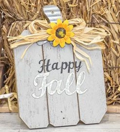 Gray Happy Fall Wood Pumpkin Sign