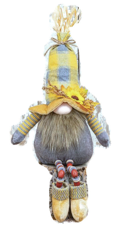 Gray Plaid Button Leg Gnome Decor