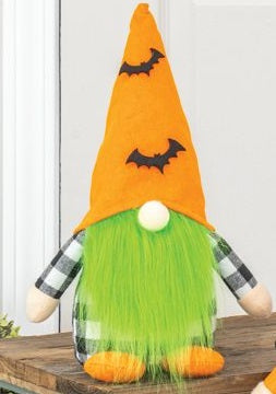 Spooky Wizard Gnome Sitter - Orange Bats Hat