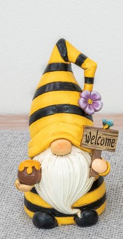 Spring Bee Gnome Figure with Welcome Sign