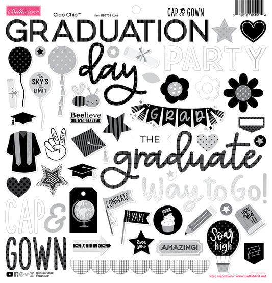 Bella Blvd Cap and Gown Chipboard Icons