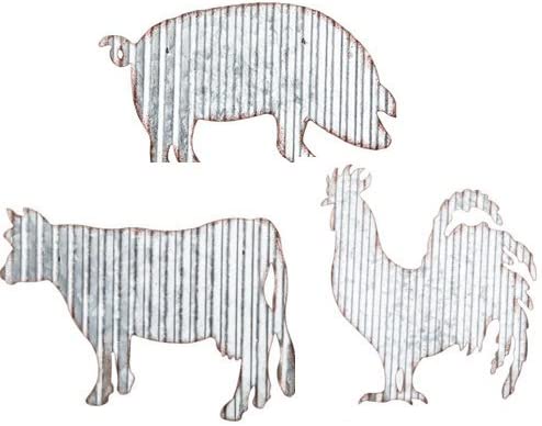 Barnyard Animals Rooster Cow Pig Metal