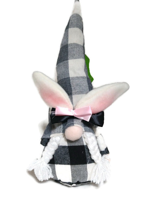 Girl Buffalo Plaid Easter Bunny Gnome