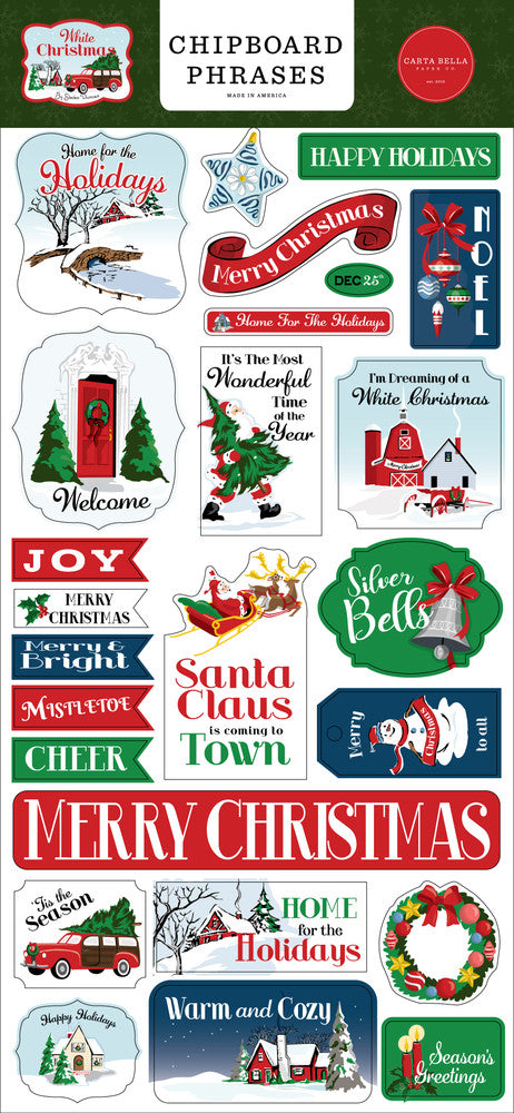 White Christmas Chipboard Phrases