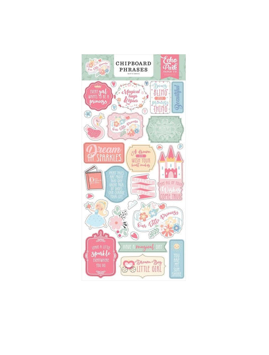 Our Little Princess Chipboard Phrase Stickers