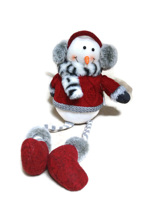 Faux Fur Snowman Dangle Legs - 17 Inches - Wearing Earmuffs