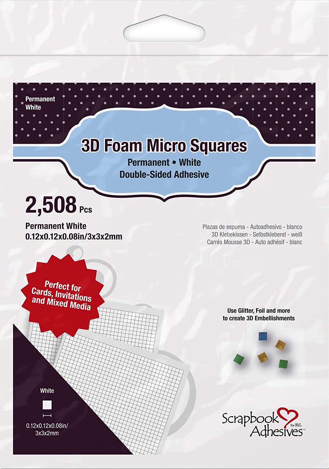 Micro White Adhesive 3d Foam Squares 2,508 Pieces