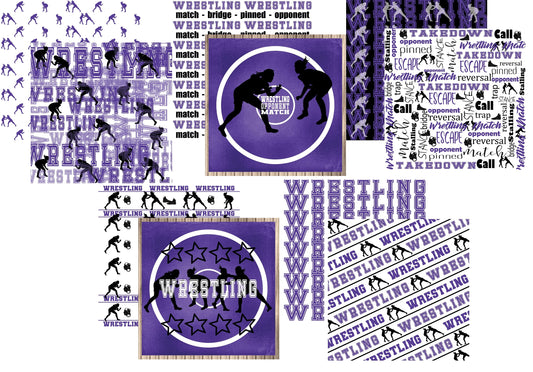 Purple Girls Wrestling Scrapbook Paper Collection Set