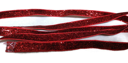 Red Glitter Velvet Ribbon - 5 Yards - 3/8in