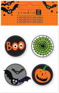 Flair Halloween Button Adhesive Accents #1 (Boo/Bt/Pumpkin)
