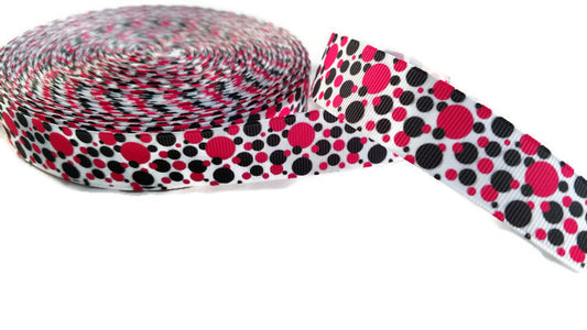 Bright Hot Pink & Black Polka Dot Ribbon Grosgrain - 5 Yards