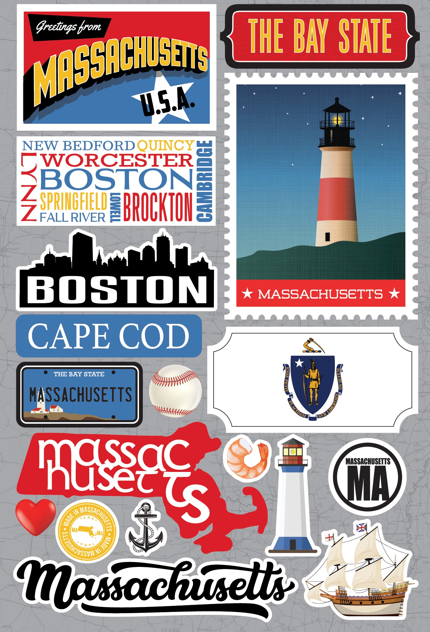 State Massachusetts Scrapbook Stickers by Reminisce