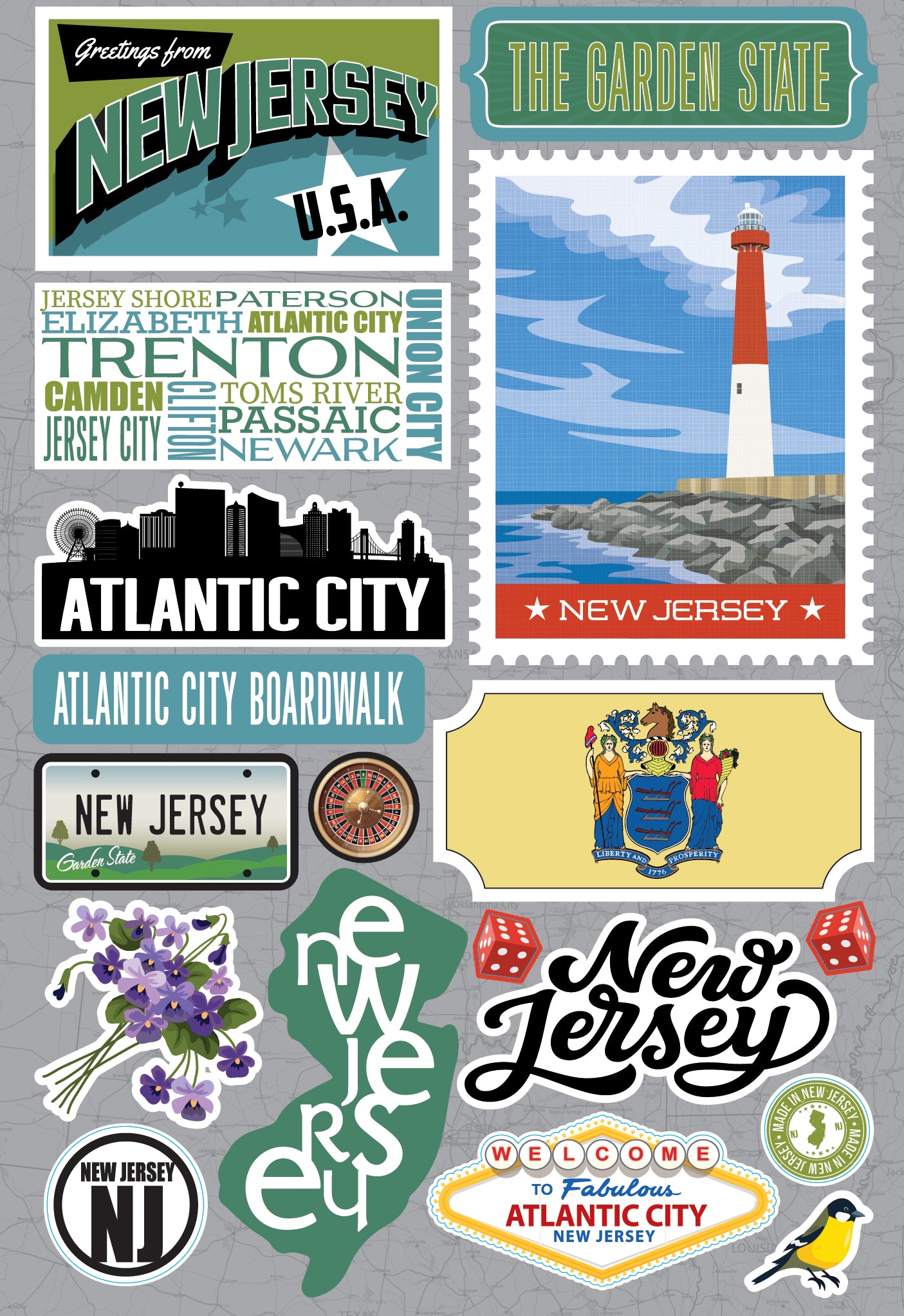 State New Jersey Scrapbook Stickers