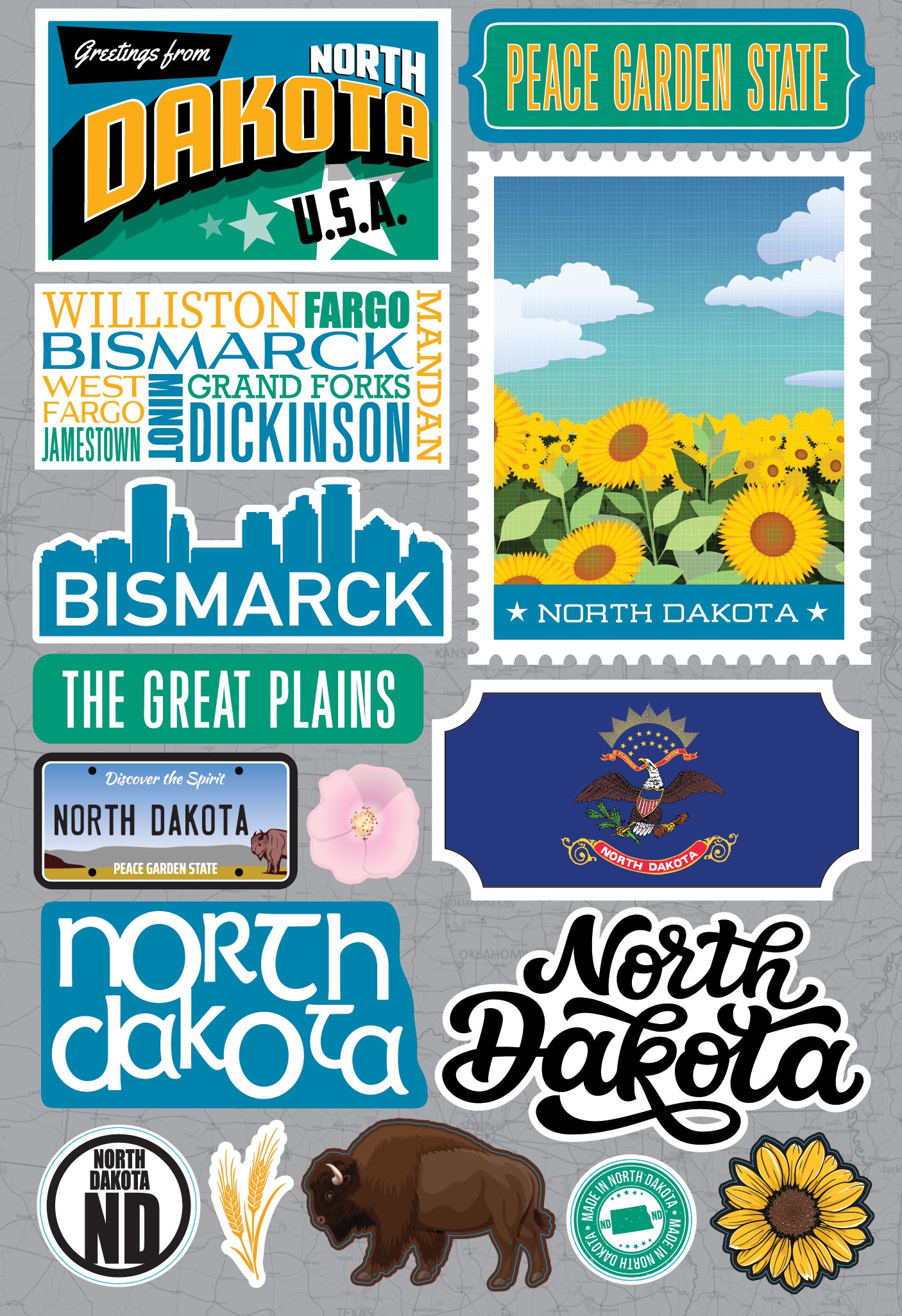 State North Dakota Scrapbook Stickers by Reminisce