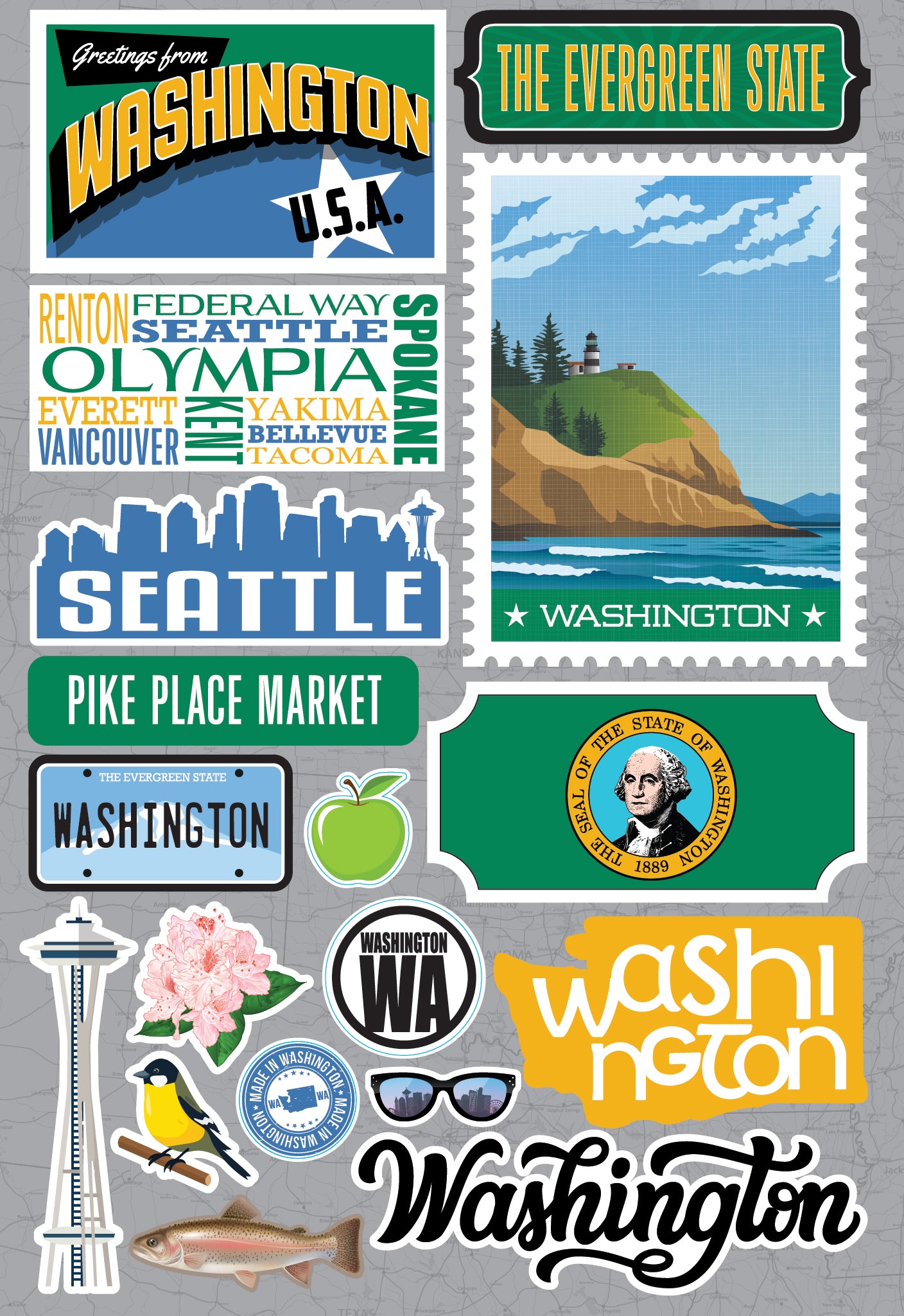 State Washington Scrapbook Stickers by Reminisce