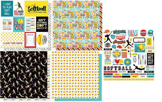MVP Softball Scrapbook Papers and Stickers Set