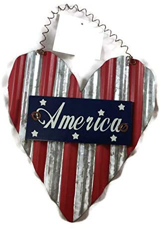 Metal Americana Heart Red White Blue Hanging Decor