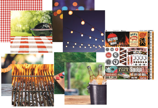 Backyard BBQ Scrapbook Papers and Stickers Set