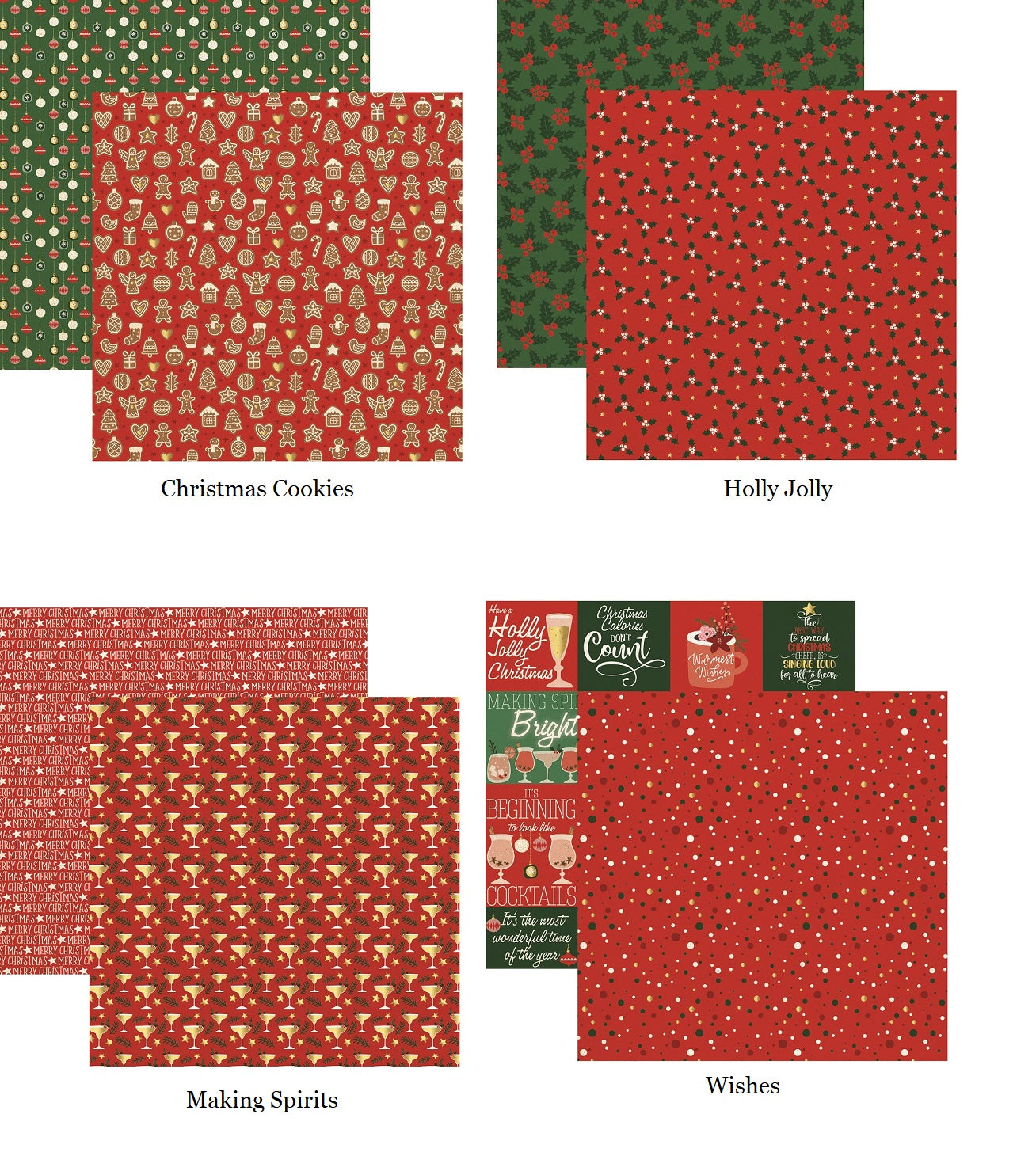Christmas Wishes 12x12 Scrapbook Paper Assortment Set of 4 Sheets