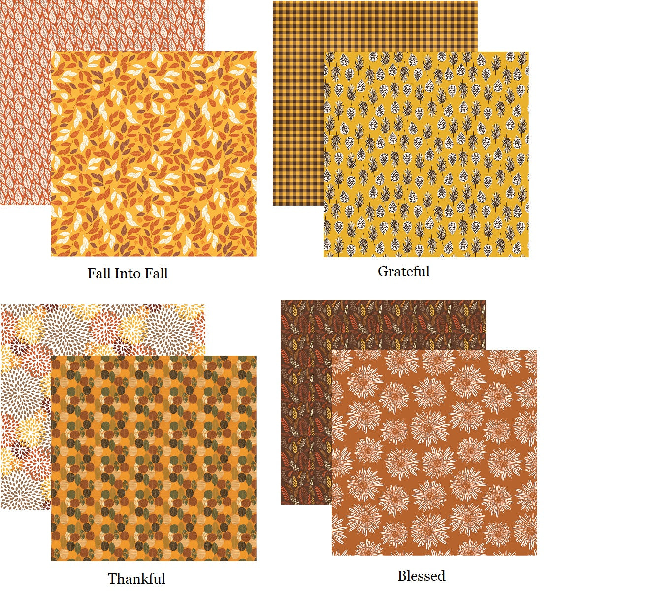 Fall Into Fall 12x12 Scrapbook Paper Assortment Set -  4 Sheets