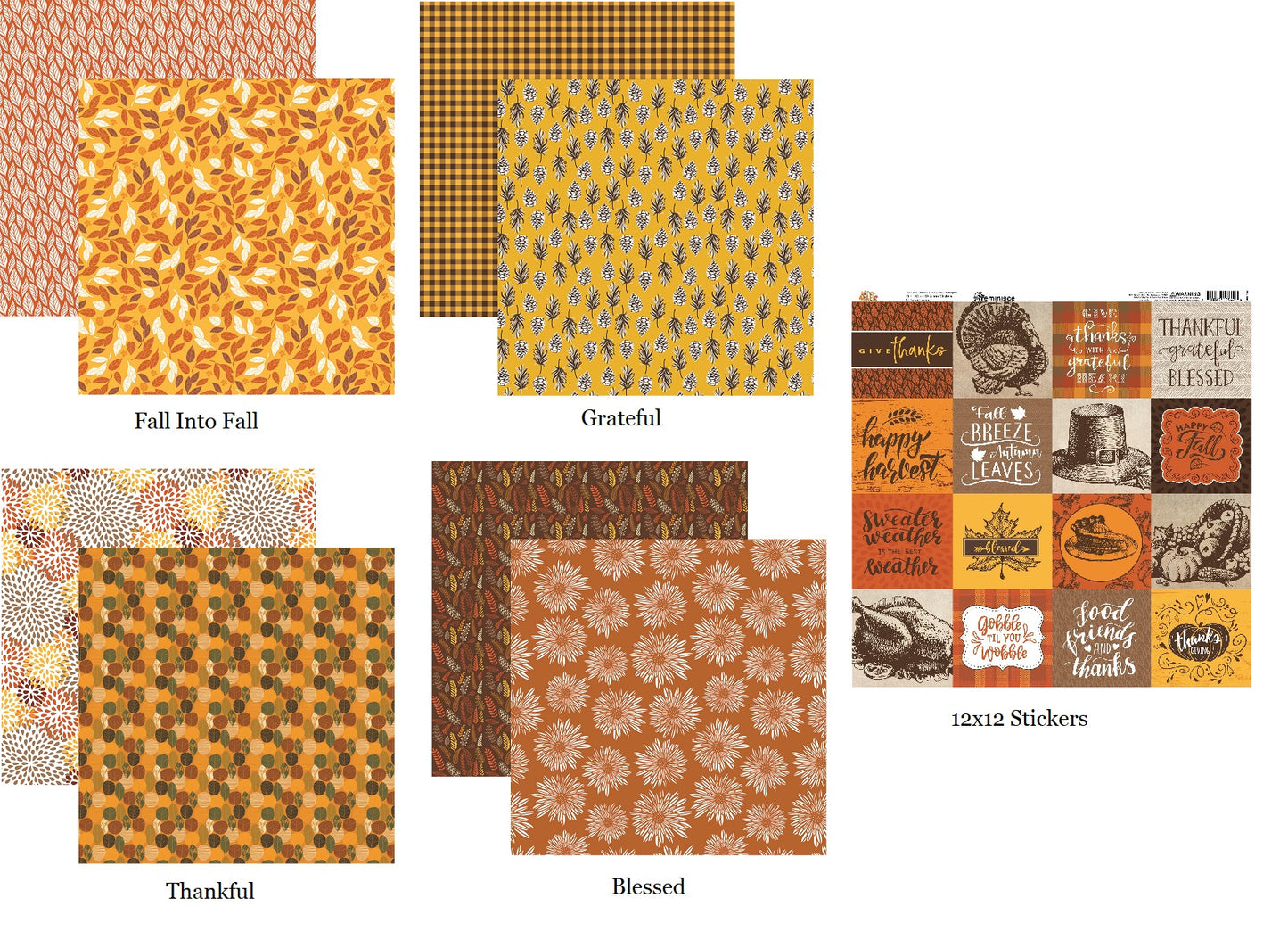 Fall Into Fall 12x12 Scrapbook Papers and Stickers Set