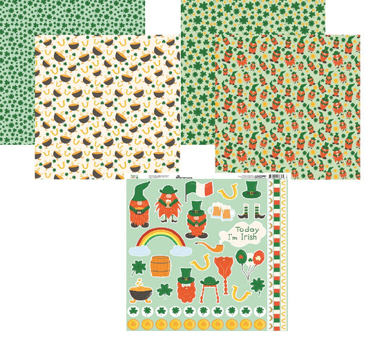 Shamrockin Gnomies Scrapbook Papers and Stickers Set