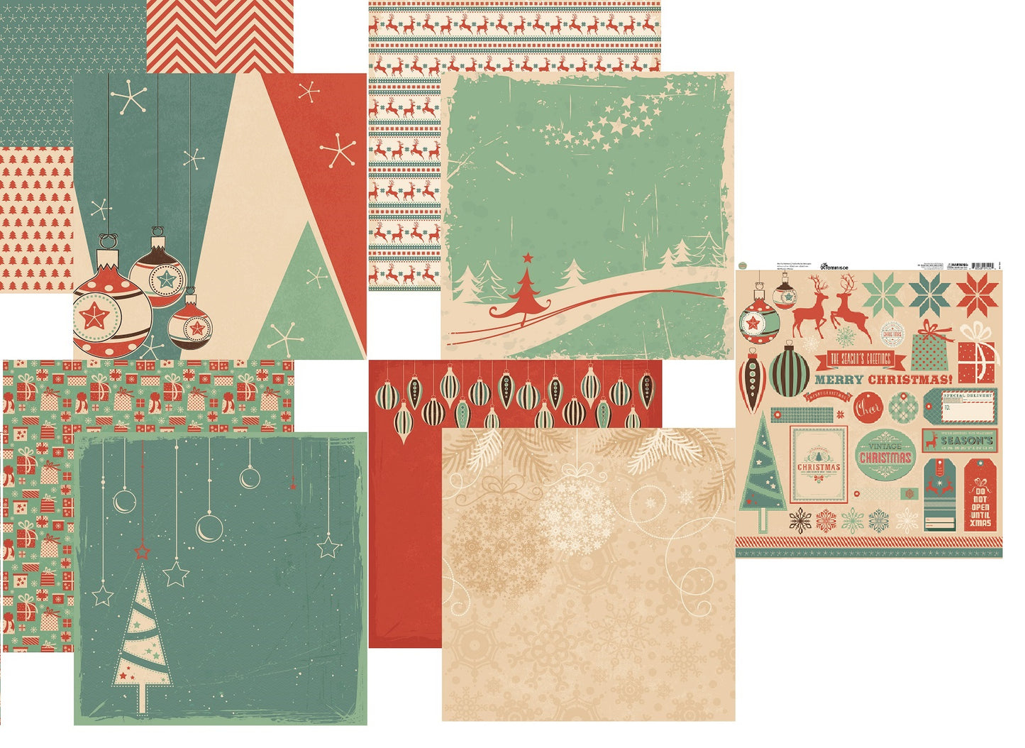 Vintage Christmas Scrapbook Papers and Stickers Set