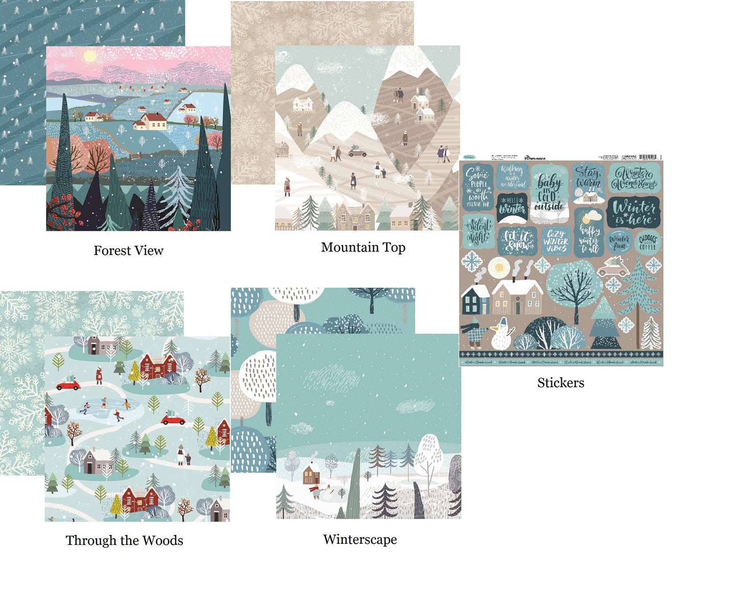 Winterscape - 12x12 Scrapbook Papers and Stickers Set