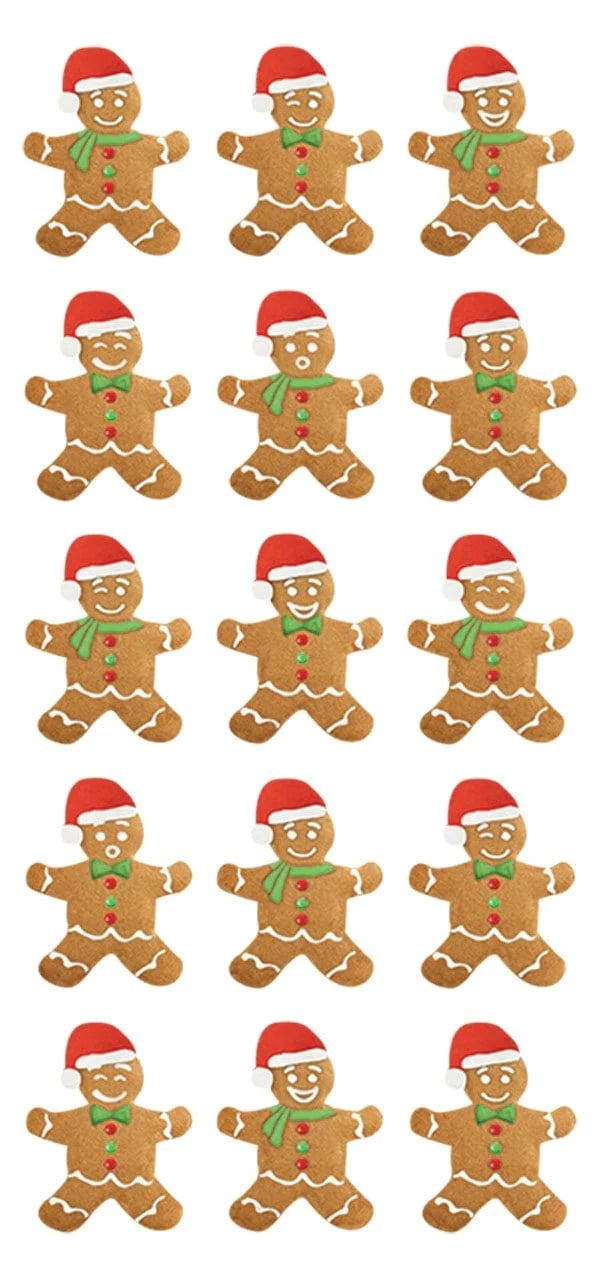 Puffy Christmas Gingerbread Stickers - 15 Pieces