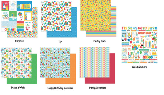 Gnome Norbert Birthday Party 12x12 Scrapbook Paper and Stickers Set