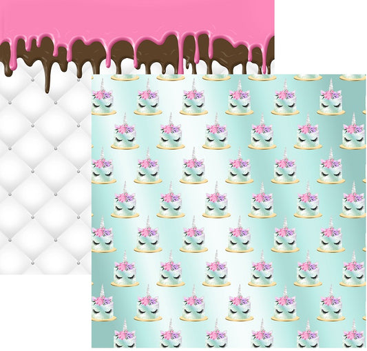 Blue Unicorn Cake Scrapbook Paper