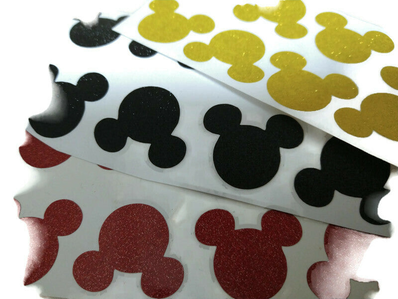 Glitter Cartoon Mouse Head Vinyl Stickers Black, Red & Yellow - 30ct 1 Inch