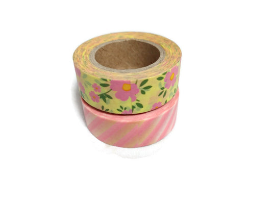 Yellow Floral Pink Chevron Washi Tape