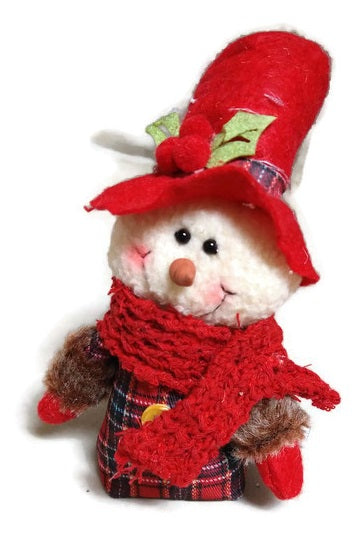 Winterberry Snowman Ornament Red Plaid