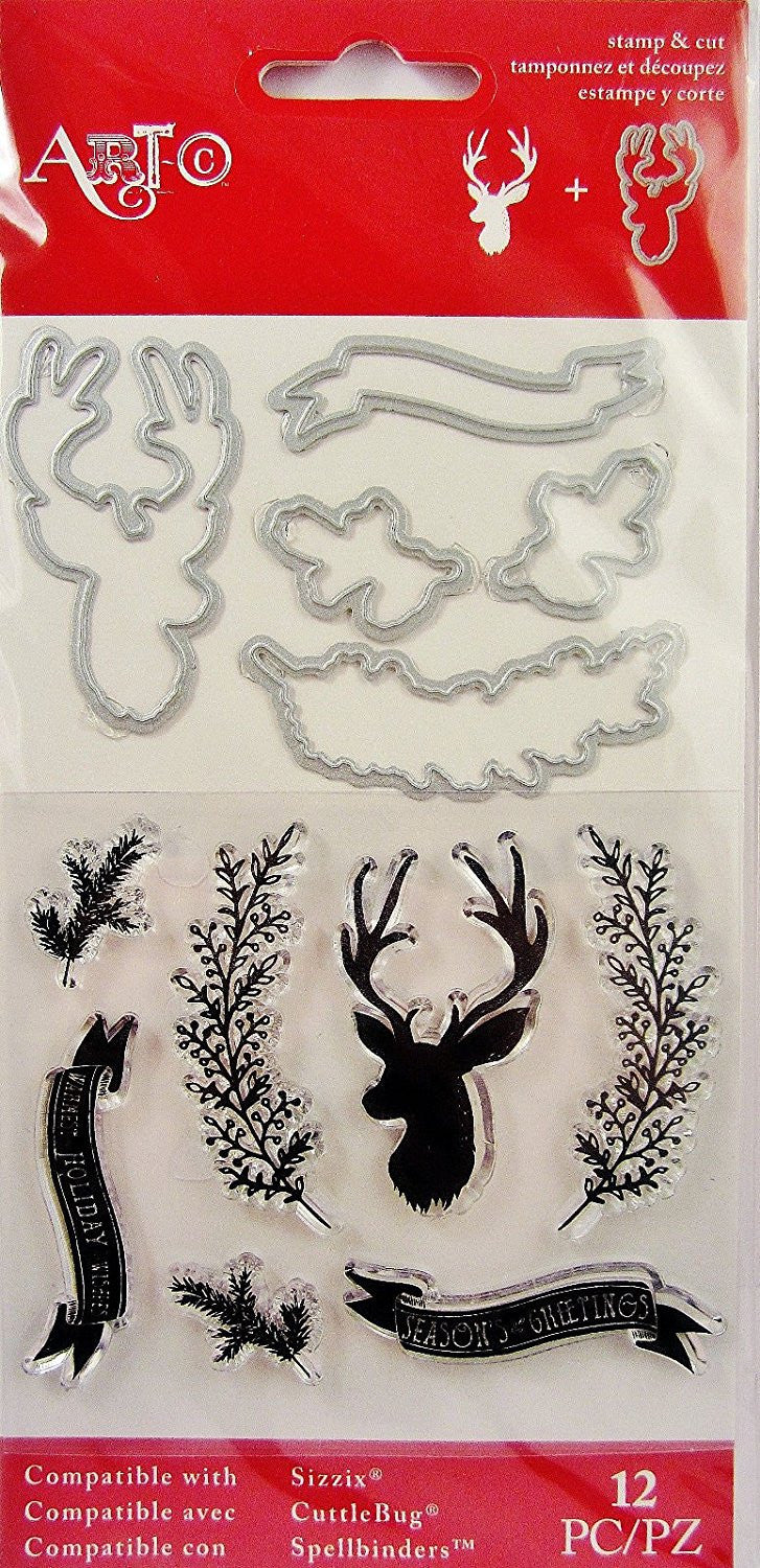 Merry Christmas Deer Buck Stamp and Die Set Seasons Greetings
