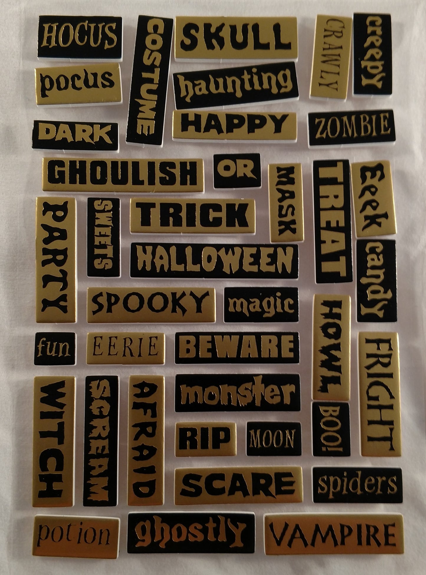 Black and Gold Foil Halloween Puffy Word Stickers Scrapbooking by ATD