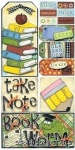 Book Worm School Theme Scrapbook Stickers by Bo Bunny