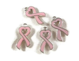 Breast Cancer Pink Enamel Ribbon Charms