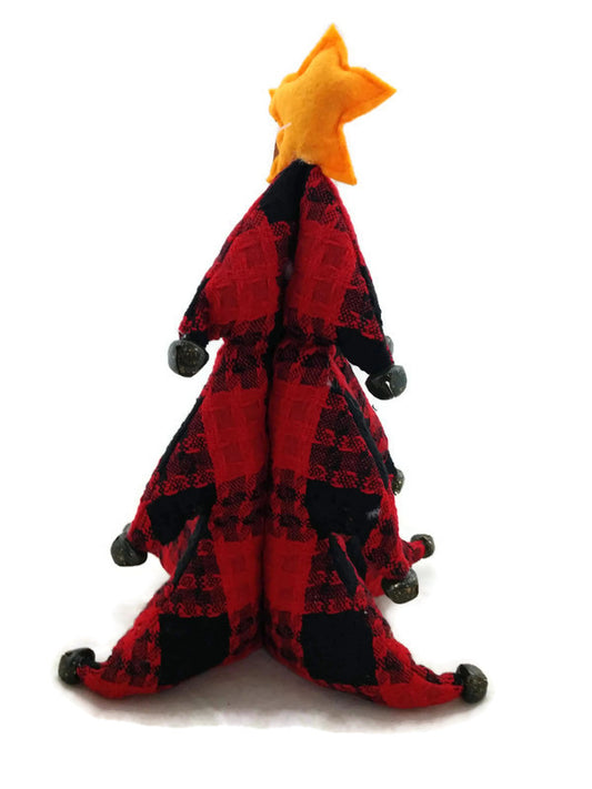 Buffalo Plaid Plush Christmas Tree with Jingle Bells - 14 Inch